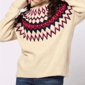 GAP Nordic Fair Isle Cream and Pink Patterned Mock Turtleneck Sweater Medium